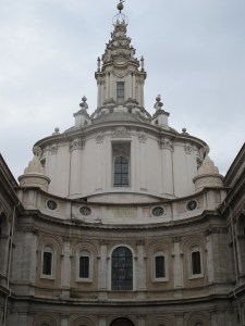 The drum and lower spire of Sant'Ivo