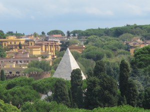 View of the Pyramid of Cestius from the top of Monte Testaccio ...
