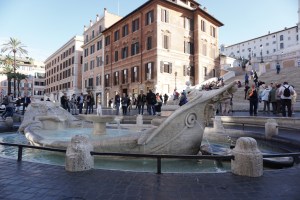 The old boat fountain at the base of the Spanish Steps